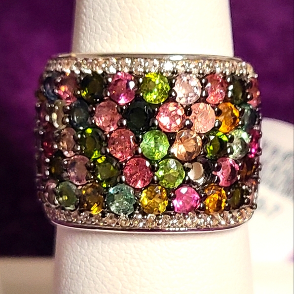 Multi Tourmaline Rhodium Over Sterling Silver Ring 4.60ctw size 7. NWT